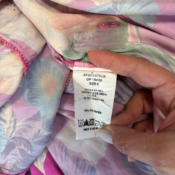 PatBo Grace Satin Floral Puff-Sleeve Midi Dress Pink Womens Size 6 Button Front - Picture 12 of 13